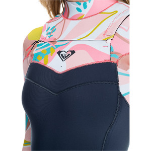 2022 Roxy Womens Syncro 3/2mm Chest Zip GBS Wetsuit ERJW103088 - Jet Grey / Coral Flame / Temple Gold